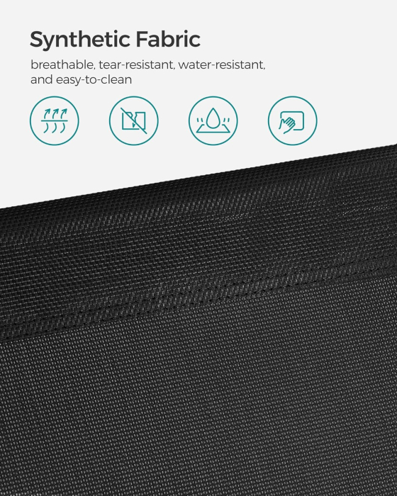 Sezlong pliabil cu parasolar si tetiera, spatar reglabil 4 pozitii, tesatura sintetica respirabila, max 150 kg, 193x53x29 cm, negru [8]