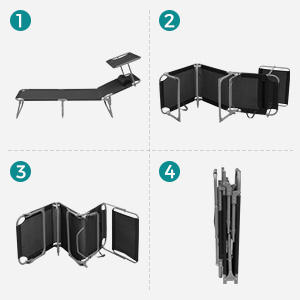 Sezlong pliabil cu parasolar si tetiera, spatar reglabil 4 pozitii, tesatura sintetica respirabila, max 150 kg, 193x53x29 cm, negru [13]