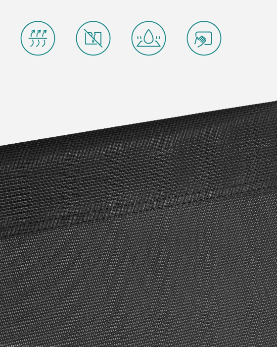 Sezlong pliabil cu parasolar si tetiera, spatar reglabil 4 pozitii, tesatura sintetica respirabila, max 150 kg, 200x71x38 cm, negru [6]