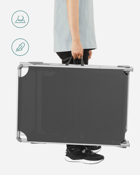 Sezlong pliabil, cu parasolar, spatar reglabil in 5 pozitii, maxim 150kg, 193x55x31cm, gri [8]