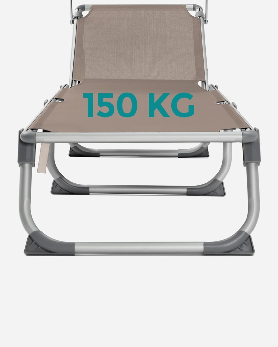 Sezlong pliabil cu parasolar, spatar reglabil 5 pozitii, cadru aluminiu, max 150 kg, 193x55x31 cm, taupe [9]