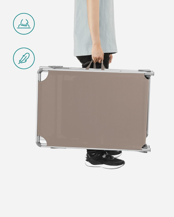 Sezlong pliabil cu parasolar, spatar reglabil 5 pozitii, cadru aluminiu, max 150 kg, 193x55x31 cm, taupe [2]