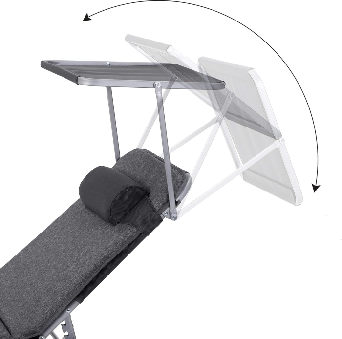 Sezlong pliabil cu saltea 3 cm si parasolar, spatar reglabil 4 pozitii, max 150 kg, 193x53x30 cm, gri [5]