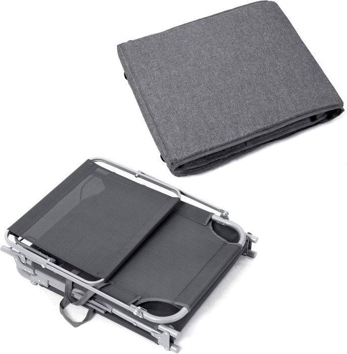 Sezlong pliabil cu saltea 3 cm si parasolar, spatar reglabil 4 pozitii, max 150 kg, 193x53x30 cm, gri [4]