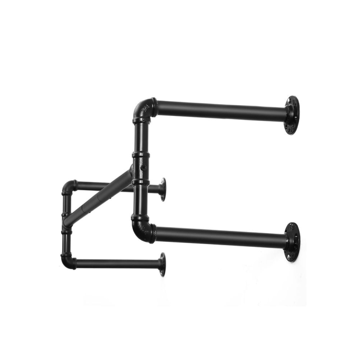 Sina metalica de agatat haine, montare pe perete, aspect industrial, 112x30x30cm, negru [9]