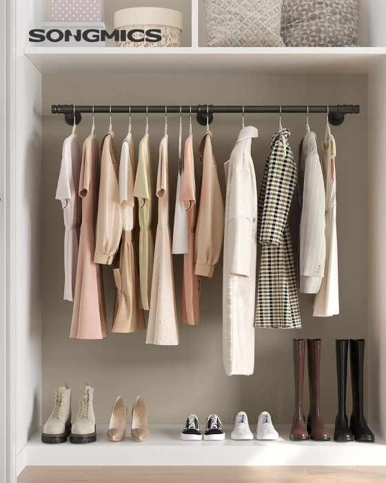 Sina metalica de agatat haine, montare pe perete, aspect industrial, 30x7x170 cm, negru [2]