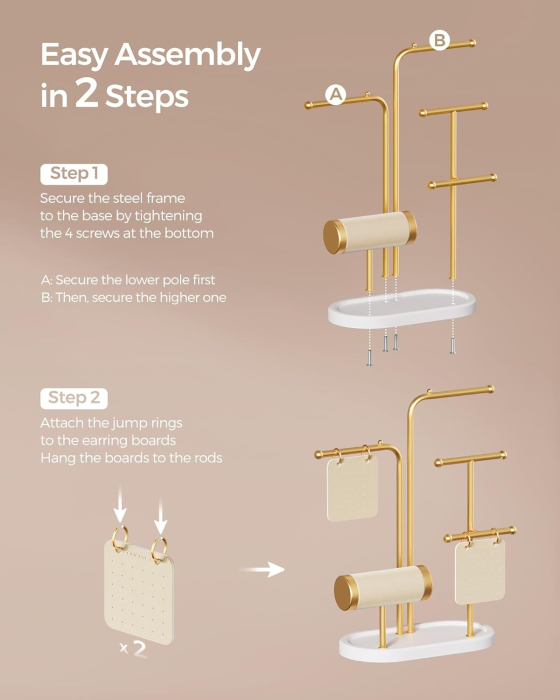 SONGMICS Stand suport pentru depozitare si expunere bijuterii, otel, 11x20x32 cm, auriu [7]