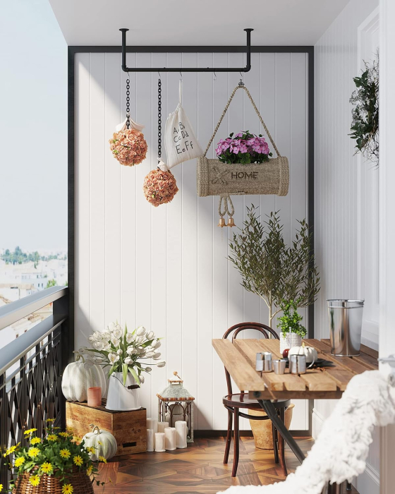 Suport bara de perete pentru haine, stil industrial, metal, 92x30 cm, negru [5]