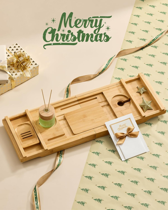 SONGMICS Suport cada extensibil din bambus, pliabil, 70–96 cm, bej natur [5]