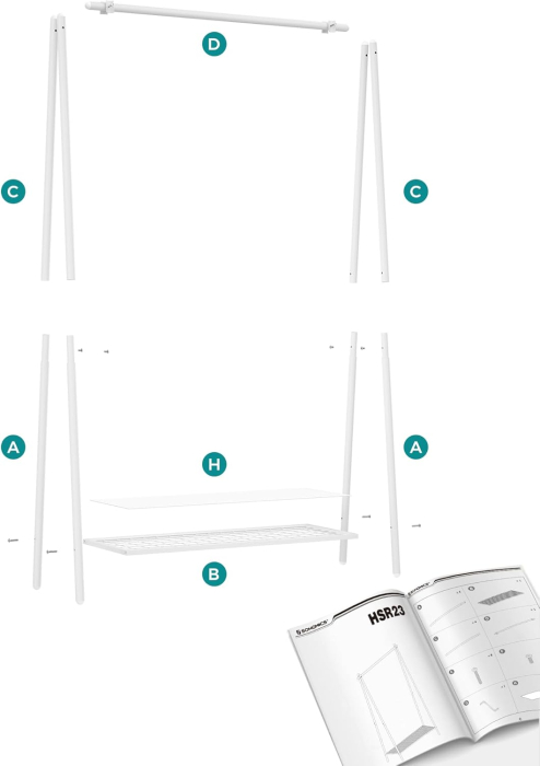 Suport haine cu bara si raft inferior, cadru metalic, 93x34x153 cm, alb [2]