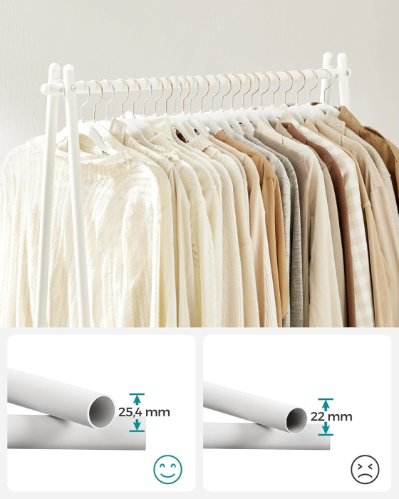 Suport haine cu bara si raft inferior, cadru metalic, 93x34x153 cm, alb [3]