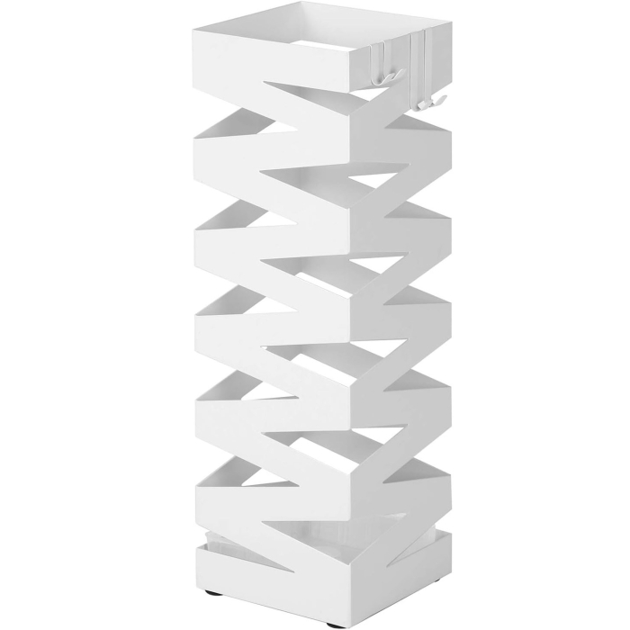 Suport metalic pentru umbrele, cu carlige si tava de picurare, 15x15x49cm, alb [1]