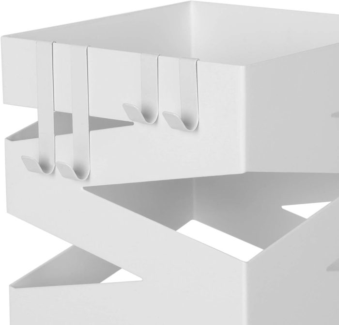 Suport metalic pentru umbrele, cu carlige si tava de picurare, 15x15x49cm, alb [6]