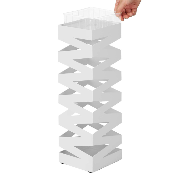 Suport metalic pentru umbrele, cu carlige si tava de picurare, 15x15x49cm, alb [4]