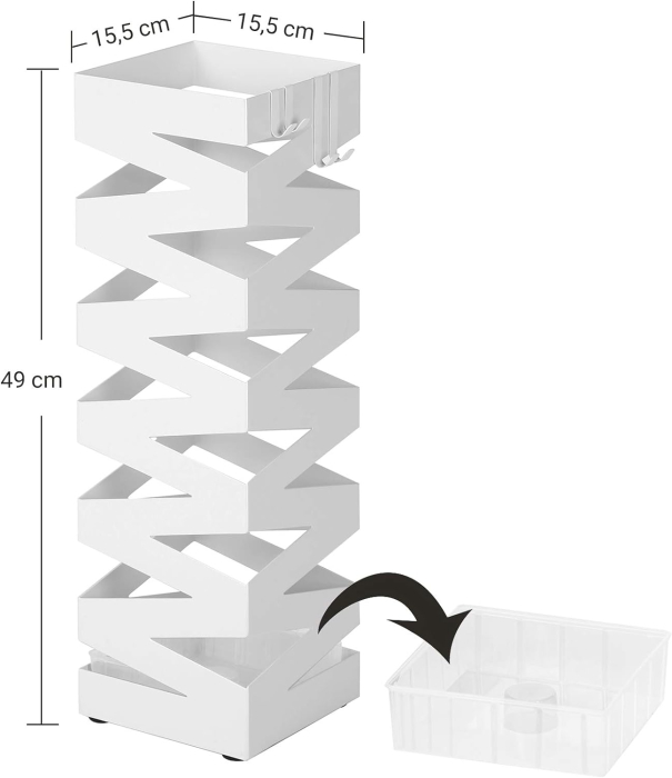 Suport metalic pentru umbrele, cu carlige si tava de picurare, 15x15x49cm, alb [7]