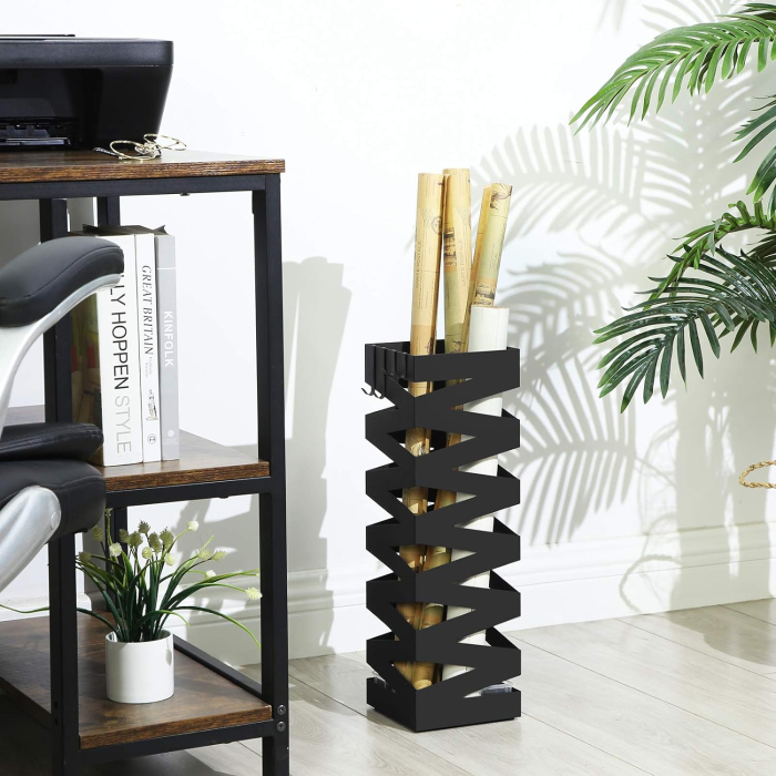 SONGMICS Suport metalic pentru umbrele, cu carlige si tava de picurare, 15x15x49cm, negru [3]