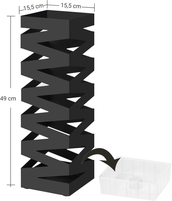 SONGMICS Suport metalic pentru umbrele, cu carlige si tava de picurare, 15x15x49cm, negru [4]