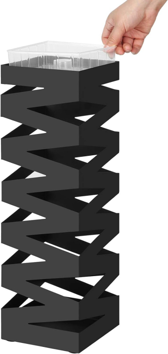 SONGMICS Suport metalic pentru umbrele, cu carlige si tava de picurare, 15x15x49cm, negru [5]