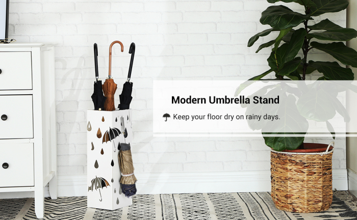 Suport metalic pentru umbrele, cu carlige si tava de picurare, 16x16x49cm, alb [4]