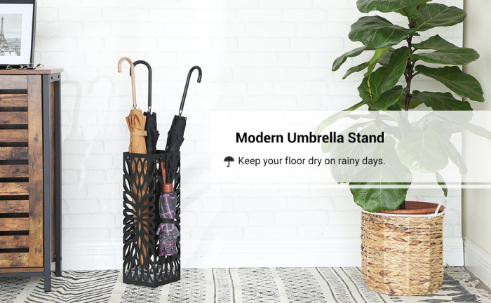 SONGMICS Suport metalic pentru umbrele, cu carlige si tava de picurare, 16x16x49cm, negru [5]