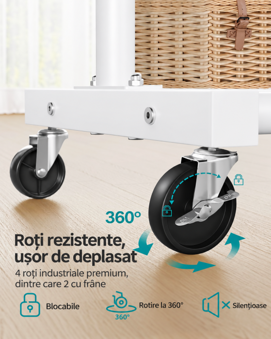Suport mobil pentru haine cu bara de umerase si raft inferior pentru pantofi, structura metalica, maxim 50 kg, 4 roti pivotante la 360°, idea [4]