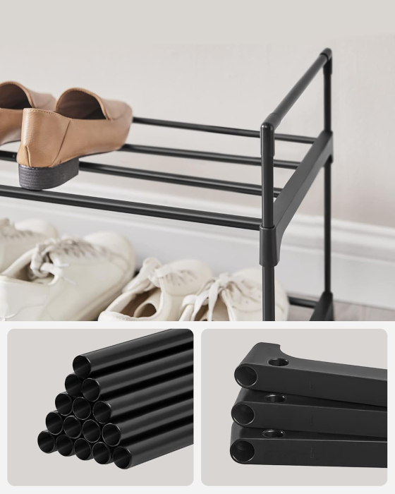 SONGMICS Suport pantofi 92x30x34 cm, 2 niveluri, suprapozabil, structura metalica, negru [6]