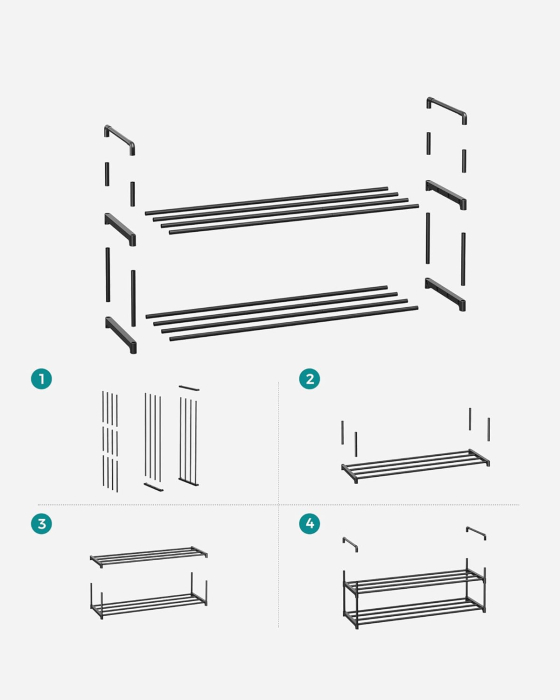 SONGMICS Suport pantofi 92x30x34 cm, 2 niveluri, suprapozabil, structura metalica, negru [7]