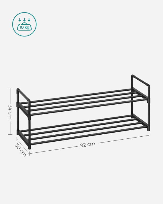 SONGMICS Suport pantofi 92x30x34 cm, 2 niveluri, suprapozabil, structura metalica, negru [3]