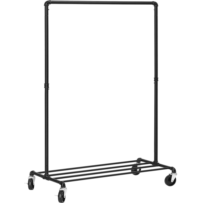 SONGMICS Suport pentru haine, cu raft si sina de agatat, cadru metalic, cu roti, 100x49x163cm, industrial, negru [1]