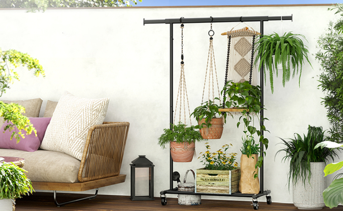 Suport pentru haine cu sina superioara extensibila, pe roti, reglabil pe latime, 45x(92-132)x160cm, negru [8]