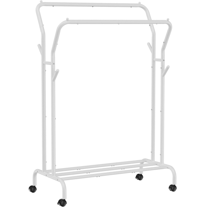Suport pentru haine pe roti, cu polita, sina dubla, cadru metalic, sarcina 100kg, 53x104x155cm, alb [1]