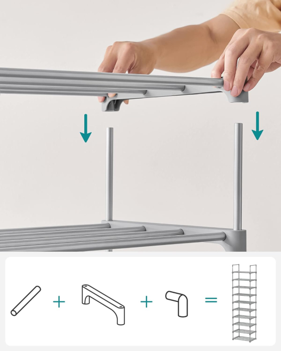 Suport pentru pantofi, cadru metalic cu 10 nivele, design personalizabil, 30x45x174cm, gri [6]