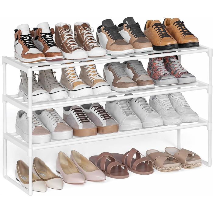 Raft pantofi 3 nivele stivuibil reversibil, structura metalica, capacitate 20 perechi, montaj fara unelte, 92x30x55 cm, alb [7]