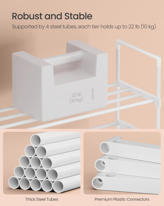 Raft pantofi 3 nivele stivuibil reversibil, structura metalica, capacitate 20 perechi, montaj fara unelte, 92x30x55 cm, alb [6]