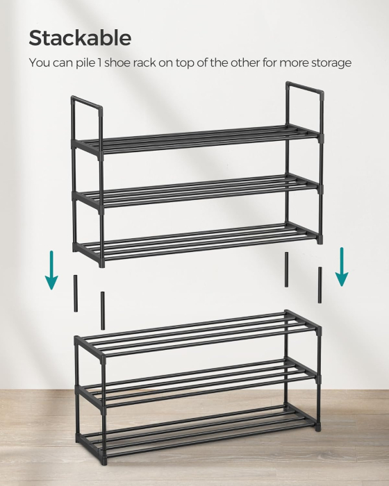 Suport pentru pantofi cu 3 nivele, structura metalica, pentru 12-15 perechi, 92x30x55cm, negru [7]