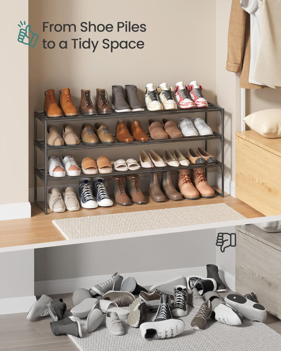 Suport pentru pantofi cu 3 niveluri, structura metalica, 30x117x55 cm, negru [8]