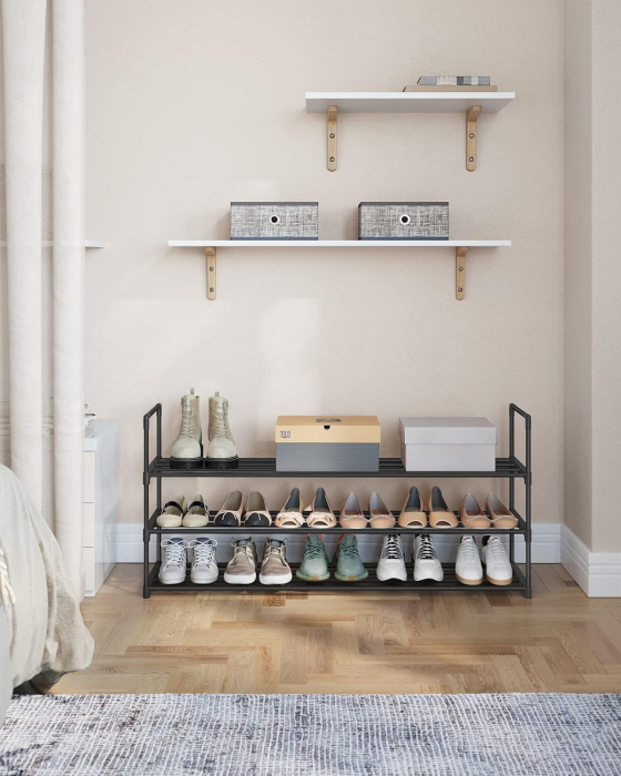 Suport pentru pantofi cu 3 niveluri, structura metalica, 30x117x55 cm, negru [7]