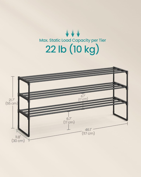 Suport pentru pantofi cu 3 niveluri, structura metalica, 30x117x55 cm, negru [3]