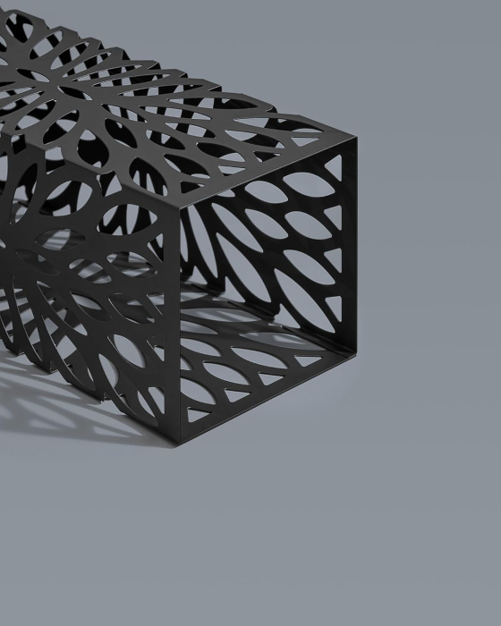Suport umbrele metalic cu recipient apa, 4 carlige, decupaje geometrice, otel si plastic, 16x16x41 cm, negru [6]