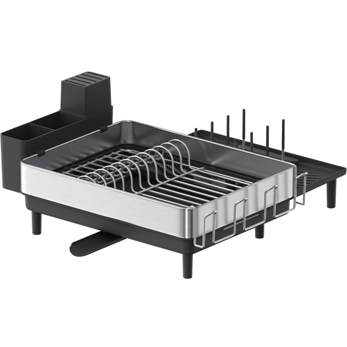 SONGMICS Suport vase inox cu scurgere extensibila, compartimente tacamuri si pahare, 51x49x23 cm, negru [1]