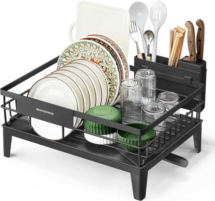 Suport vase metalic, cu tava si scurgere mobila direct in chiuveta, 31x42x19 cm, negru [4]