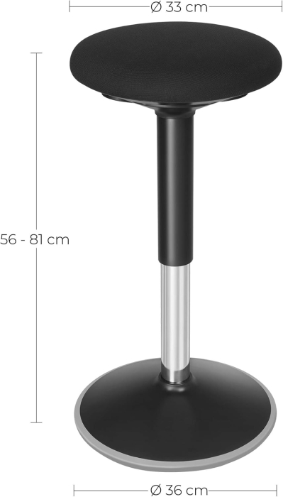 Taburet birou ergonomic, inclinare multidirectionala, rotativ 360Â°, reglabil pe inaltime 56-81 cm, negru [2]