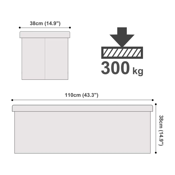SONGMICS Taburet pliabil cu sezut moale, spatiu de depozitare 120litri, maxim 300kg, 110x38x38cm, alb [10]