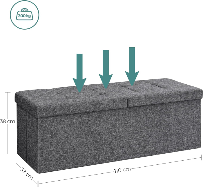 SONGMICS Taburet pliabil cu sezut moale, spatiu de depozitare 120litri, maxim 300kg, 110x38x38cm, gri [6]