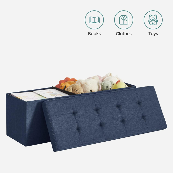 Taburet pliabil cu sezut moale, spatiu de depozitare 131litri, maxim 300kg, 110x38x38cm, albastru inchis [8]