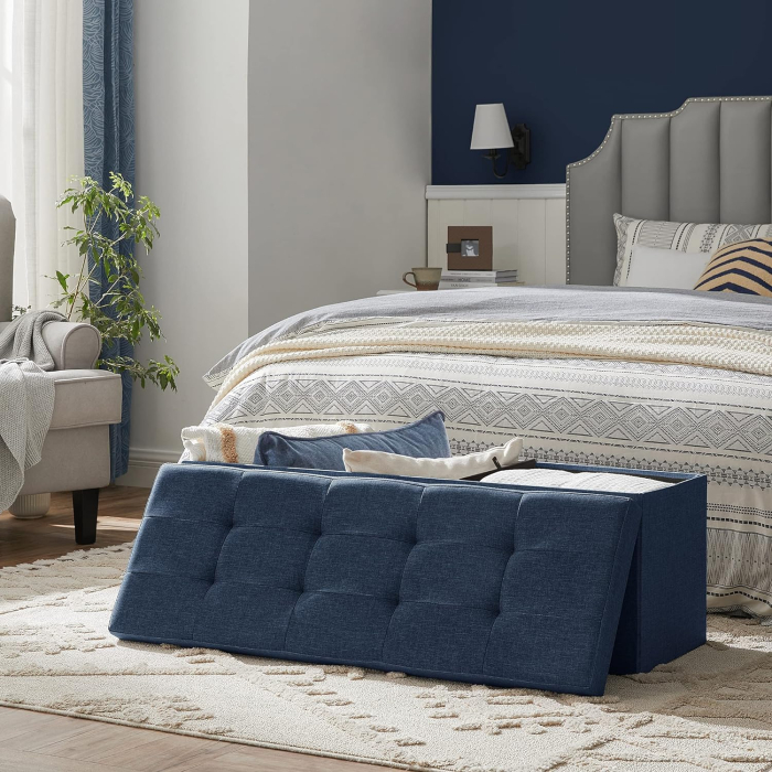 Taburet pliabil cu sezut moale, spatiu de depozitare 131litri, maxim 300kg, 110x38x38cm, albastru inchis [6]