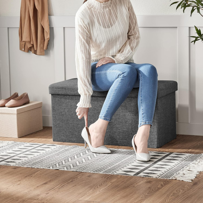 SONGMICS Taburet pliabil cu sezut moale, spatiu de depozitare 80litri, maxim 300kg, 76x38x38cm, gri [3]