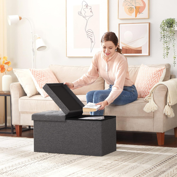 SONGMICS Taburet pliabil cu sezut moale, spatiu de depozitare 80litri, maxim 300kg, 76x38x38cm, gri [2]