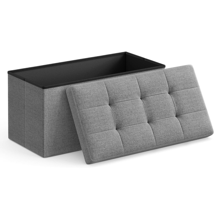 SONGMICS Taburet pliabil cu sezut moale, spatiu de depozitare 80litri, maxim 300kg, 76x38x38cm, gri [1]