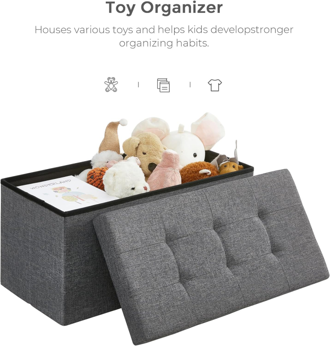 Taburet pliabil cu sezut moale, spatiu de depozitare 80litri, maxim 300kg, 76x38x38cm, gri inchis [6]